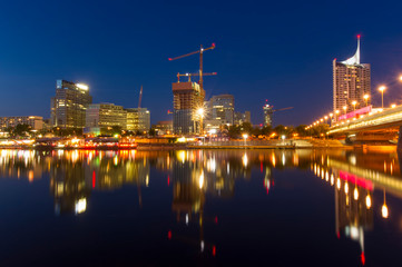 Vienna city and Danube river, night cityscape from 2011