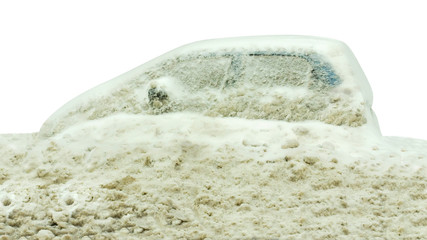 car covered in ice and snow. winter scene