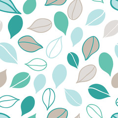 Aqua leaves vector seamless pattern. Floating leaf surface pattern.