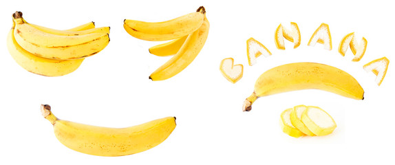 set of banana fruit isolated on white
