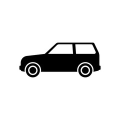 Car icon. Black silhouette. Side view. vector drawing. Isolated object on a white background. Isolate.