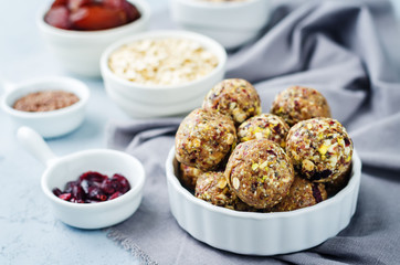 White chocolate pistachio dates oats flax seed raw balls