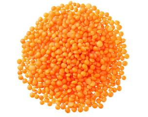 Pile lentil isolated on white background. Top view.