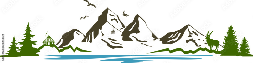 Wall mural mountains view landscape vector silhouette