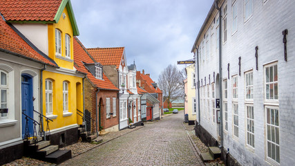 Aeroskobing, Denmark - Quaint Street View with Old, Traditional Houses in Aeroskobing, Denmark