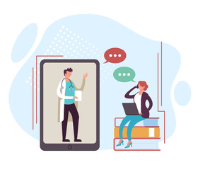 Online doctor medicine health care concept. Vector flat graphic design cartoon illustration