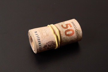 Brazilian real notes. Brazilian currency. Real. Brazilian money. Money from Brazil