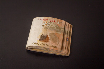 Brazilian real notes. Brazilian currency. Real. Brazilian money. Money from Brazil