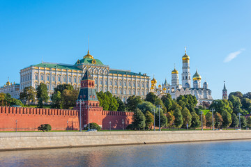 Grand Kremlin Palace in the early morning view from the embankment in Moscow.