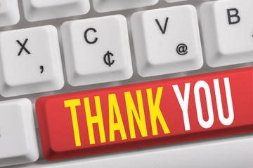 Word writing text Thank You. Business photo showcasing a polite expression used when acknowledging...