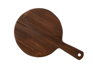 A wooden cutting board for the kitchen on a white background.
