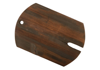 A wooden cutting board for the kitchen on a white background.