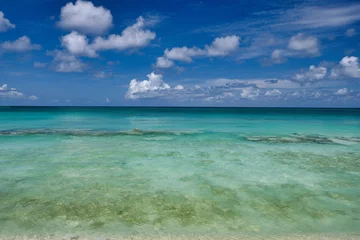 Photo sur Plexiglas Plage de Seven Mile, Grand Cayman Crystal clear waters and pinkish sands on empty seven mile beach on tropical carribean Grand Cayman Island