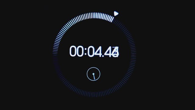 Screen electronic stopwatch. VFX.  The figures for the countdown. The pattern for video. Close-up of the black screen of digital stopwatch with blue running numbers