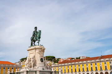 Fototapeta premium Statue of King Jose I in Praca do Comercio or Terreiro do Paco in downtown Lisbon