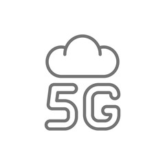 Vector 5G internet cloud system line icon.
