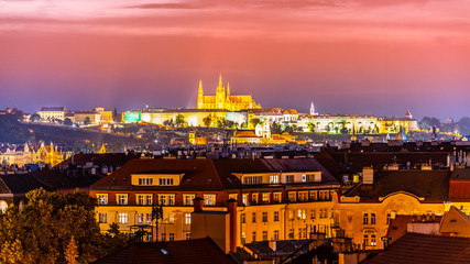 Fototapeta na wymiar Prague Castle evening panorama. Lookout from Vysehrad. Prague, Czech Republic