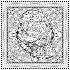 Black vector mono color illustration for Merry Christmas and Happy New Year 2016 print design. Coloring book page design for adults or kids. Vector template.Ornamental border and frame