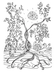 Adult coloring book page with Pregnant lady.Pregnancy in zentangle style art.Black and white