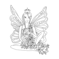 Adult coloring book page with Pregnant lady with wings. Pregnancy in zentangle style art.Black and white