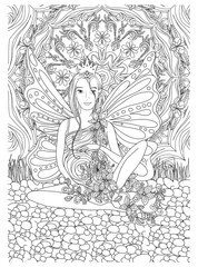 Fototapeta na wymiar Adult coloring book page with Pregnant lady.Pregnancy in zentangle style art.Black and white