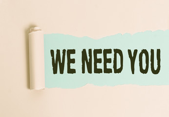 Conceptual hand writing showing We Need You. Concept meaning to fulfill the needs of the assignment...
