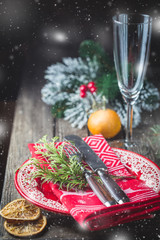 Beautiful Christmas table setting with Christmas decorations