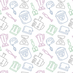 seamless pattern with diverse kitchen appliances in linear style