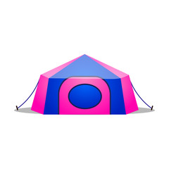 Camping tent. Raster illustration in flat cartoon style on white background