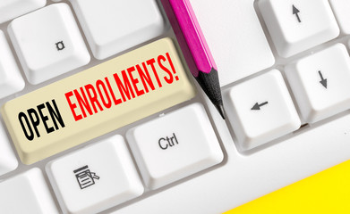 Word writing text Open Enrolments. Business photo showcasing when employees may make changes to...
