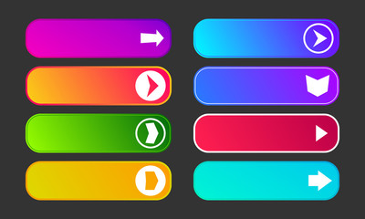 Fototapeta premium Set of eight modern gradient buttons with arrows