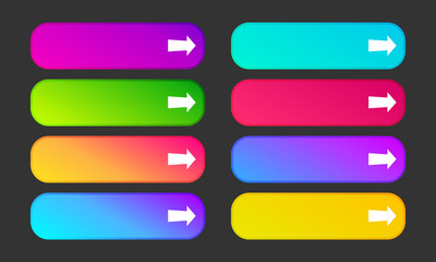 Set of eight modern gradient buttons with arrows