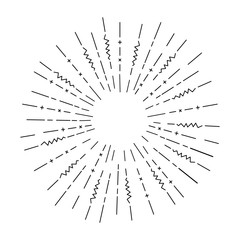 Obraz premium Sunburst vintage set. Abstract shape, blank template, Retro bursting rays. Decor element. Hand-drawn vector, dynamic style. The sun exploded. Radiation from the center of thin rays, lines
