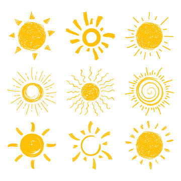 Flat sun icon. Sun pictogram. Trendy vector summer symbol for website design, web button, mobile app. vector doodle suns