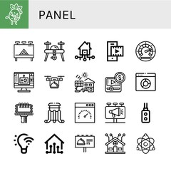 Set of panel icons such as Zombie, Billboard, Drone, Smart house, Video player, Speedometer, Edit tool, Solar cell, Media player, Browser, Slider, Remote control, Light control , panel