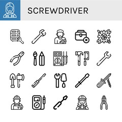 Set of screwdriver icons such as Electrician, Maintenance, Wrench, Craftsman, Toolbox, Tool, Pliers, Paint tools, Multimeter, Tools, Screwdriver, Plier , screwdriver