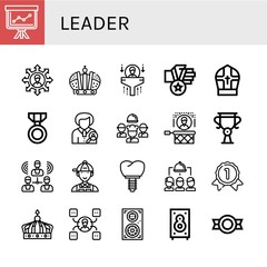 Set of leader icons such as Staff, Team, Crown, Human resources, Medal, Pope, Headhunting, Trophy, Group, Manager, Gold medal, Skill, Speakers, Speaker , leader