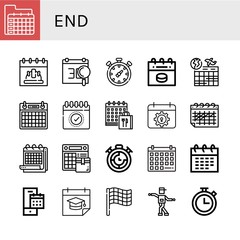 Set of end icons such as Calendar, Chronometer, Timer, Race flag, Shuffle , end