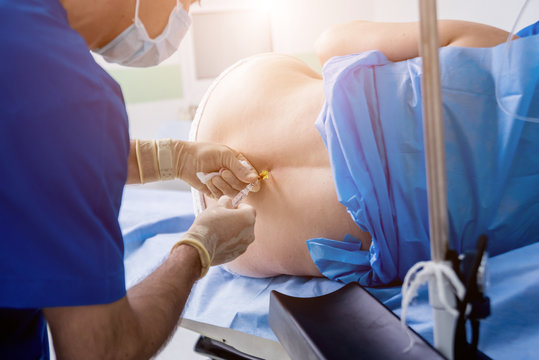 Epidural anesthesia injections. Prepare for surgery