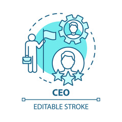 CEO concept icon. Chief executive, boss, top manager idea thin line illustration. Leadership, career growth and personal achievement. Best employee. Vector isolated outline drawing. Editable stroke