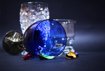 glass snow globe on blue background