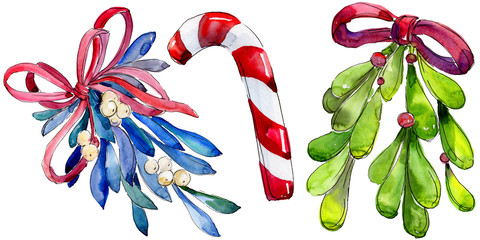 Christmas winter holiday symbol in a watercolor style isolated. Aquarelle christmas card isolated.