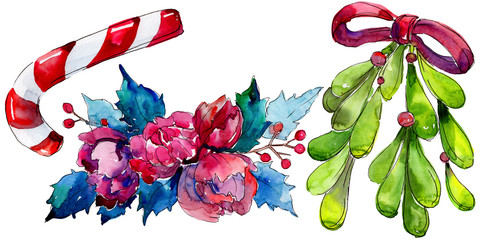 Christmas winter holiday symbol in a watercolor style isolated. Aquarelle christmas card isolated.