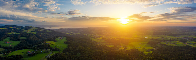 German pre-alps aerial panorama with Bodensee in the background