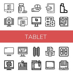 Set of tablet icons such as Design, Graphic design, Medicine, Ebook, Screen, Tablet, Inhaler, Sketchbook, Computer, Stand, Ladder, Graphic tablet, Cloud computing, Laptop ,