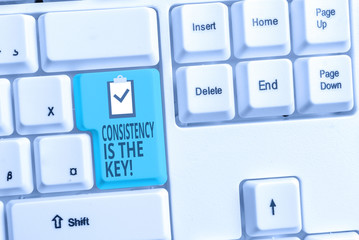 Handwriting text writing Consistency Is The Key. Conceptual photo by Breaking Bad Habits and Forming Good Ones White pc keyboard with empty note paper above white background key copy space