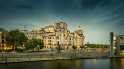 the german reichstag at night, berlin
