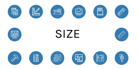 Set of size icons such as Measure, Ruler, Measure tape, Responsive, Micro sd, Rulers, Measuring, Edit tool , size