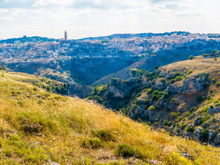 Fototapeta premium Viewpoint of Matera and the Sassi in Murgia Timone, Basilicata, Italy