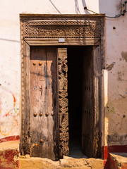  old wooden door in stonetown, zanzibar 
